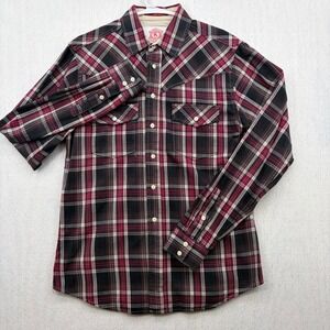 Christian Audigier Mens Plaid Western Button Down Shirt Red Black White Size M
